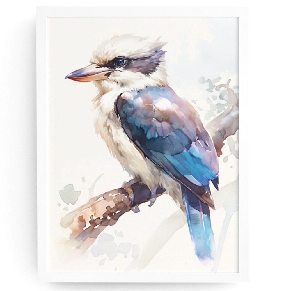 Watercolor Kookaburra Bird Portrait Wall Art Illustration Print Unframed